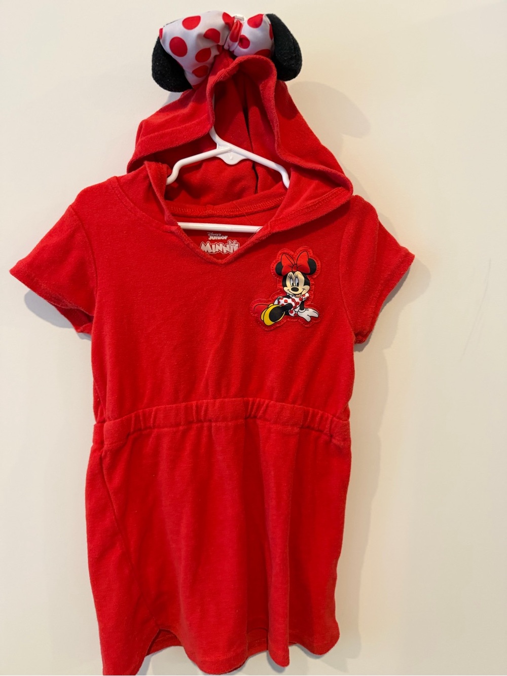 Disney Minnie Mouse Red Hooded Swim Coverup with Polka Dot Bow